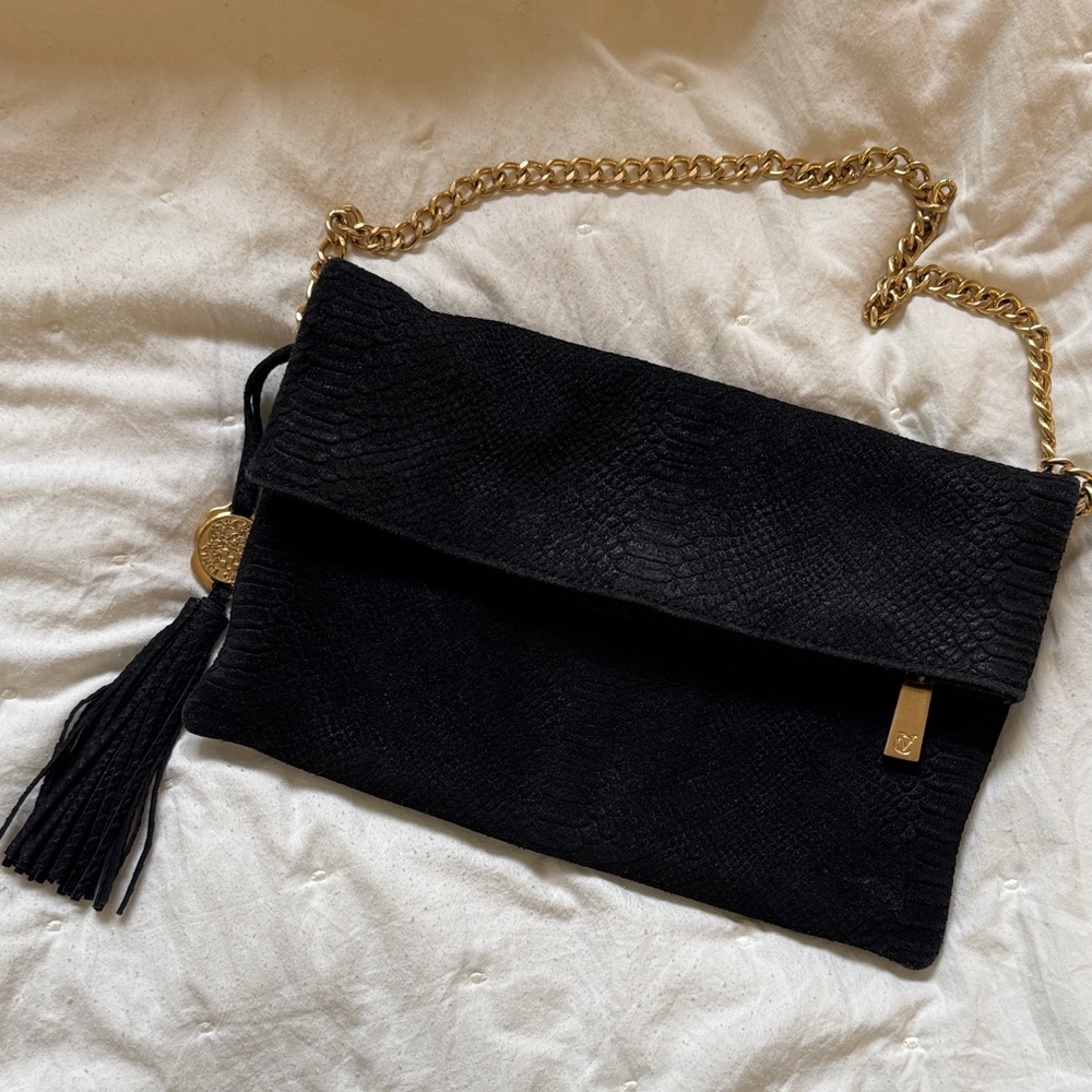 Elegant Black Suede Clutch with Tassel